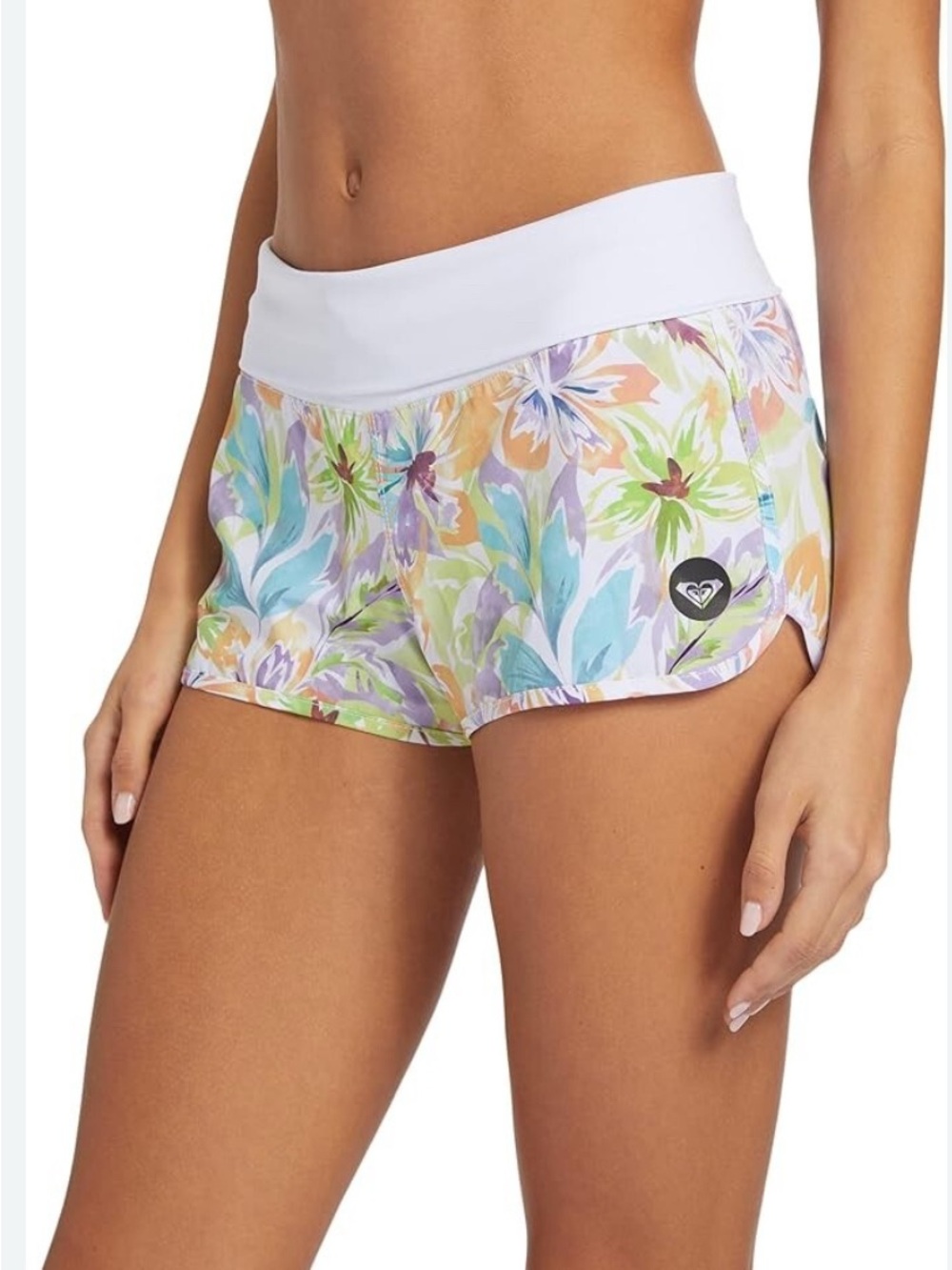 Roxy Pastel Floral Athletic Shorts with White Waistband